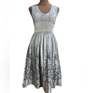 Lapis Metallic Gray Midi Dress Small Sleeveless Fit & Flare Paisley Embroidery